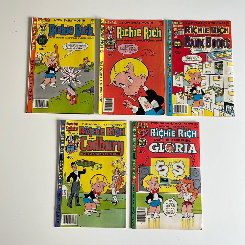 5 COMIC LOT Richie Rich Harvey World Comics Vintage Collectible UC 1980’s